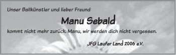 Traueranzeige von Manu Sebald von Pegnitz-Zeitung
